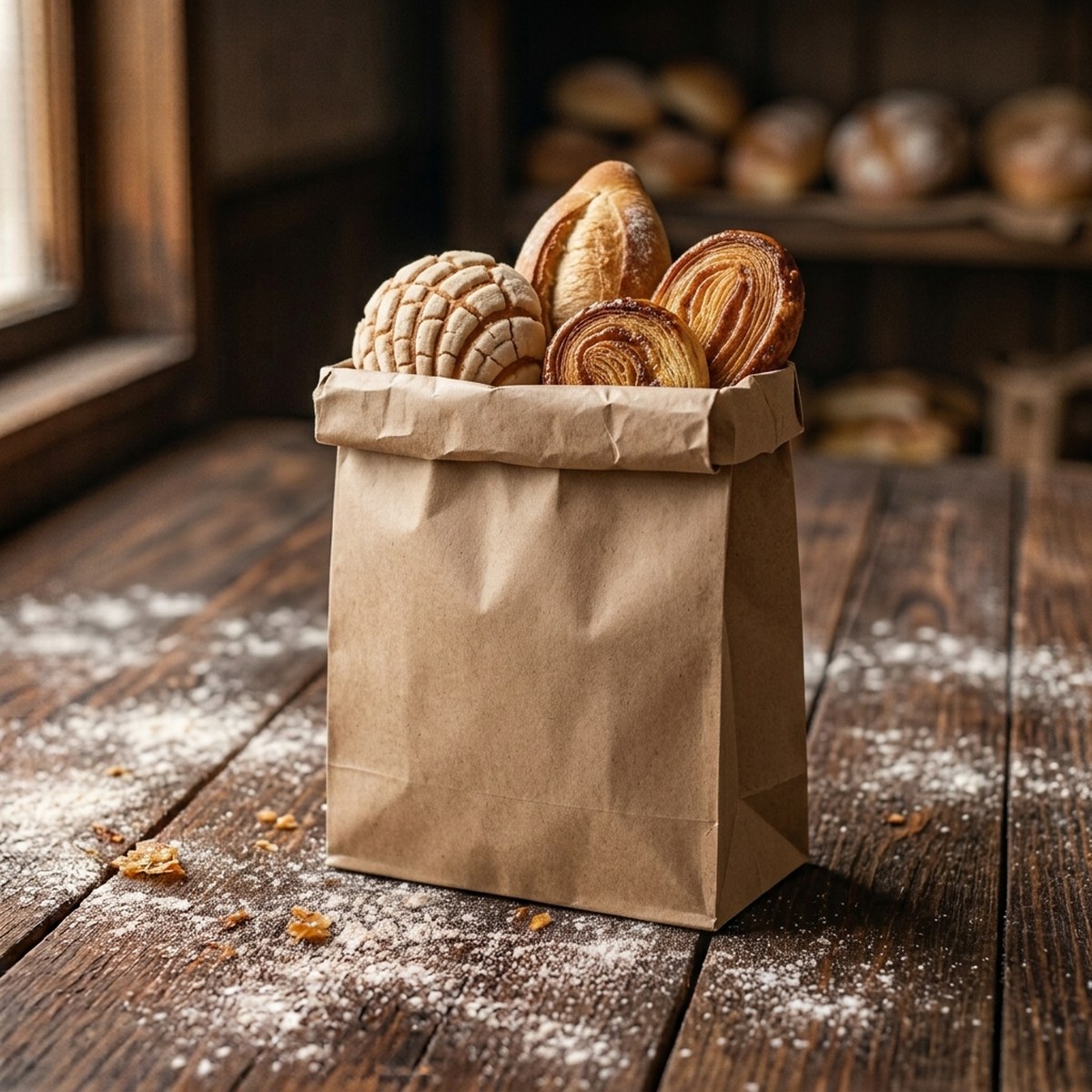 Bolsa de papel kraft con pan